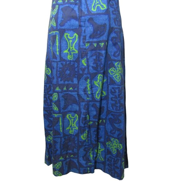 VTG 70s Hawaiian M L Tiki Polynesian Boho Retro Mod Luau Blue Maxi Hostess Dress - Picture 8 of 10